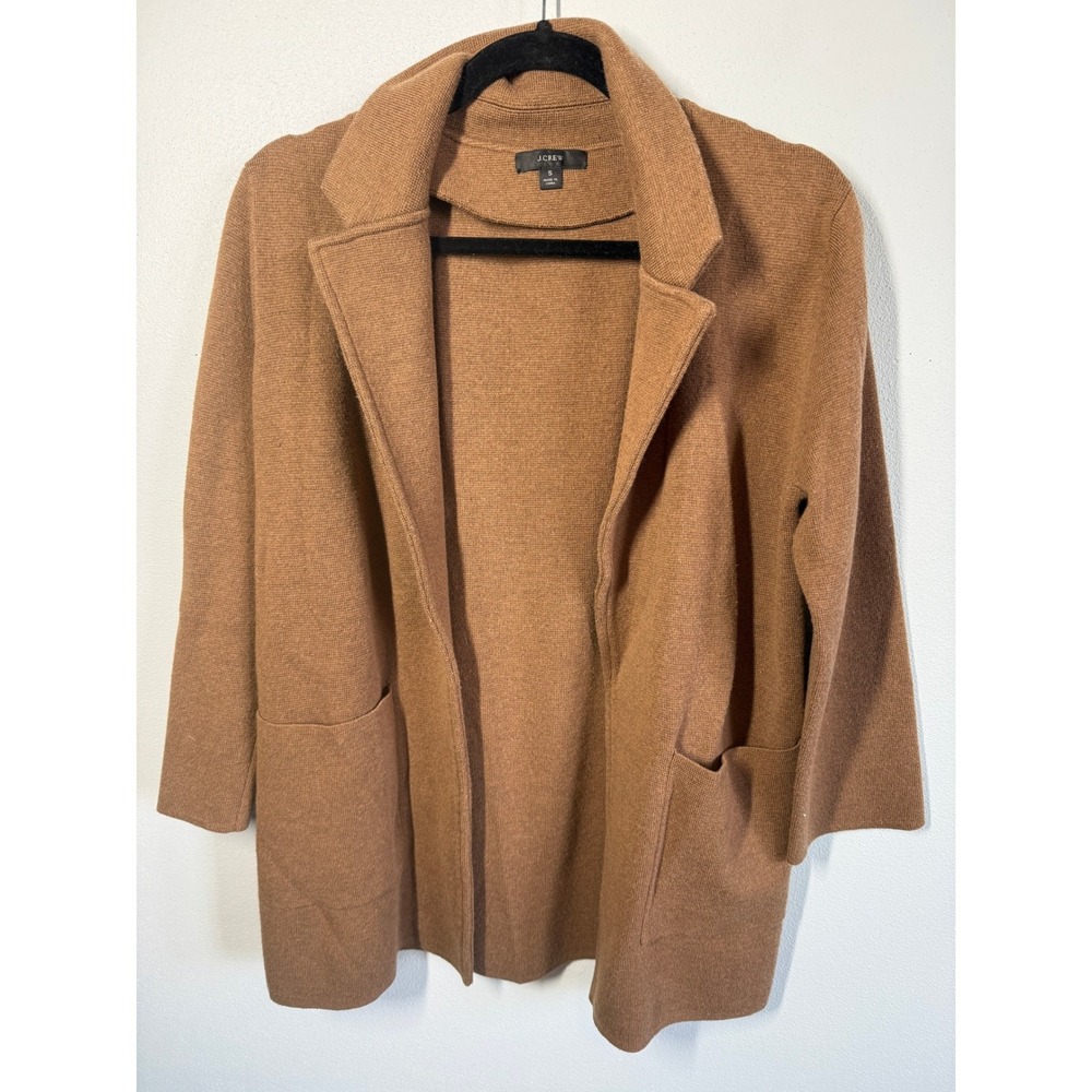 J.Crew Juliette Sweater Blazer Womens Sz Small Brown Camel Open Front Wool Blend